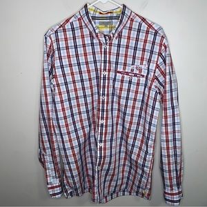 Ted Baker long sleeve casual  button down shirt red & blue plaid size 4 Large